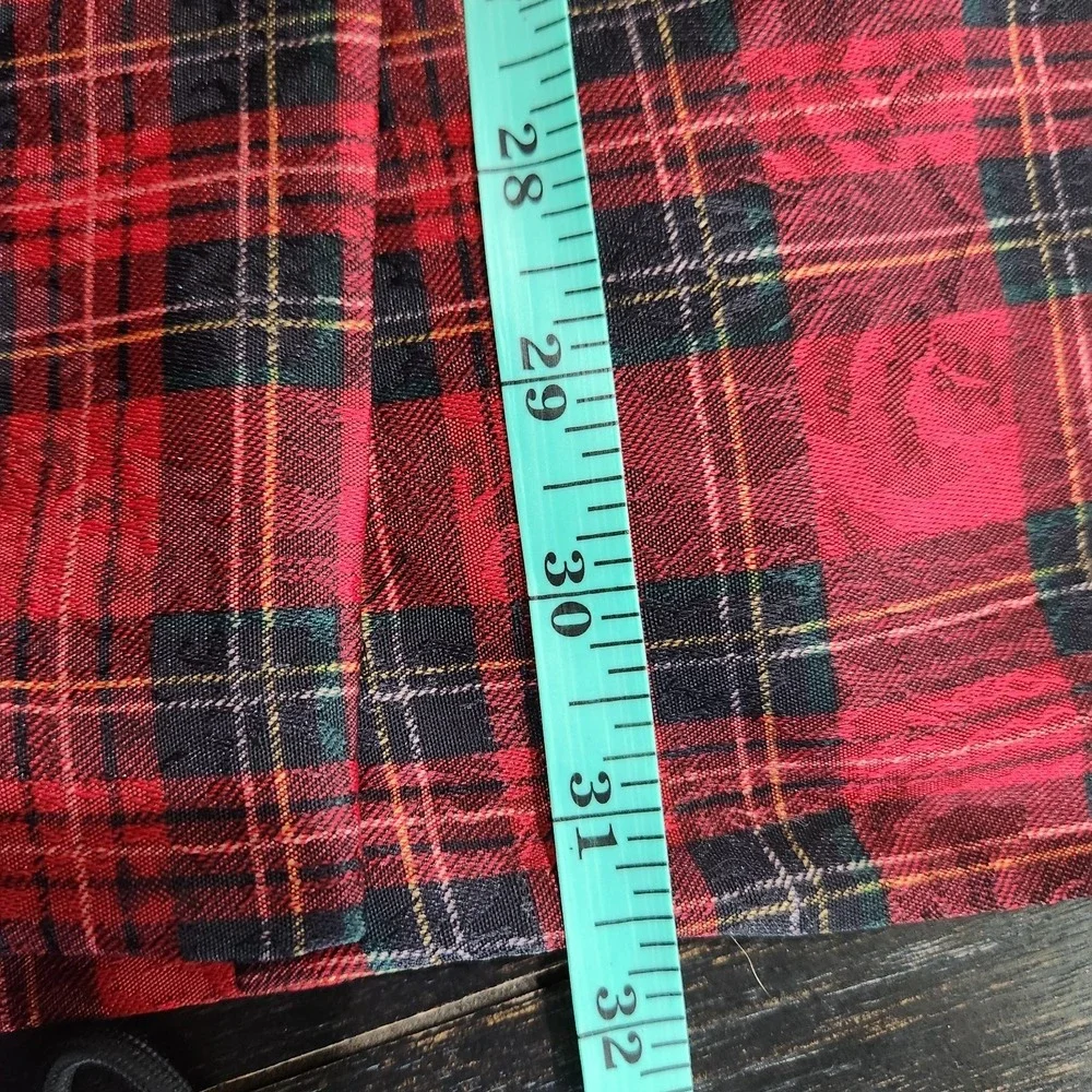 Vintage 80s Red Plaid Midi Pocket Skirt S/M 25